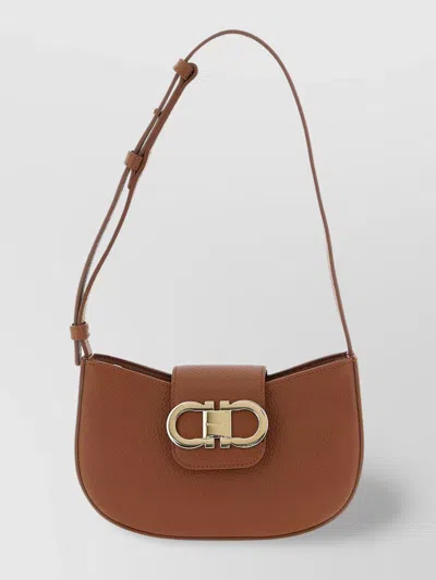 Ferragamo Adjustable Strap Textured Finish Shoulder Bag In Brown