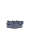 Ferragamo Leather Belt Reversible Textured Finish In Blue