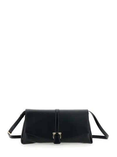 FERRAGAMO BLACK CROSSBODY BAG WITH GANCINI BUCKLE DETAIL IN LEATHER WOMAN