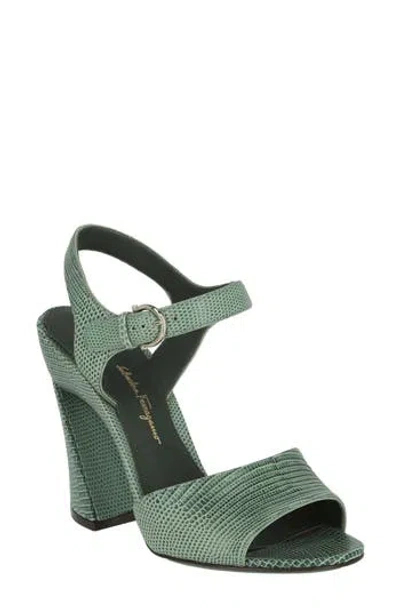Ferragamo Aede Snakeskin Embossed Sandal In Green