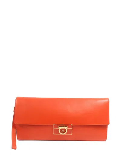 Pre-owned Ferragamo Afef Flip-lock Clutch Bag In Orange