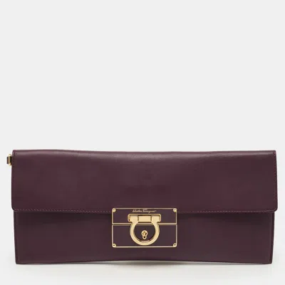 Pre-owned Ferragamo Afef Gancini Purple Leather Clutch