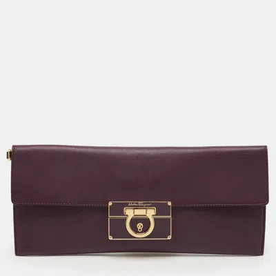 Ferragamo Afef Gancini Purple Leather Clutch In Burgundy