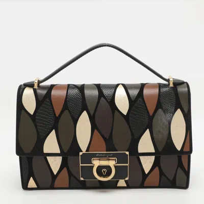 Pre-owned Ferragamo Aileen Multicolor Patched Leather Shoulder Bag