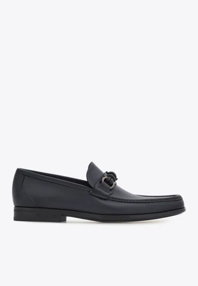 Ferragamo Alain Gancini Calf Leather Loafers In Blue