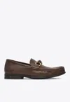 Ferragamo Brown Leather Loafers With Decorative Buckle In Brown