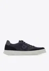 Ferragamo Alaska Gancio Suede Panelled Lace-up Sneakers In Blue