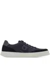 Ferragamo Alaska Gancio Suede Panelled Lace-up Sneakers In Blue