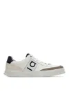 Ferragamo Alaska Leather And Suede Sneaker With Gancini Detail In White