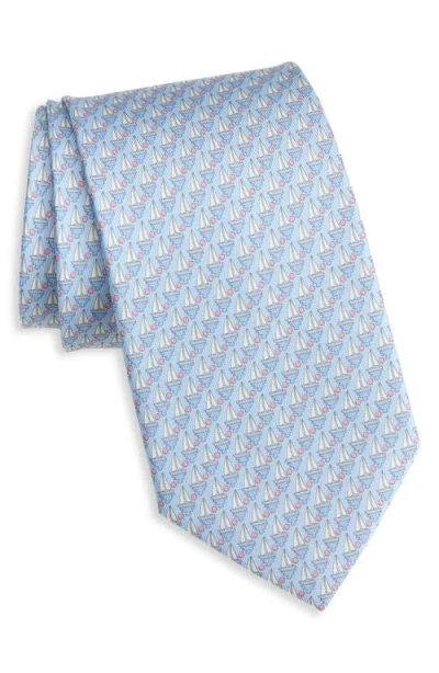 Ferragamo Alba Sailboat Print Silk Tie In Blue