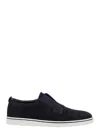 Ferragamo Navy Blue Laceless Sneakers In Blue