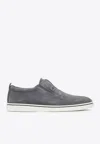 Ferragamo Suede Slip-on Loafers With Rubber Sole In Gray