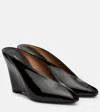 Ferragamo Leather Mules With Wedge Heel And Glossy Finish In Black