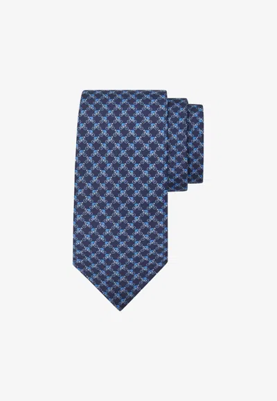 Ferragamo All-over Cyclist Print Silk Tie In Blue