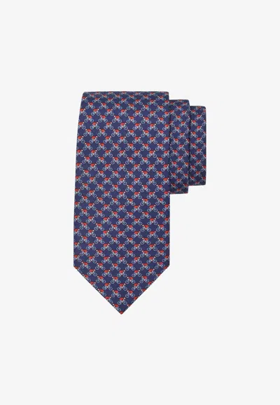 Ferragamo All-over Cyclist Print Silk Tie In Blue
