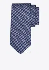 Ferragamo All-over Elephant Print Silk Tie In Blue