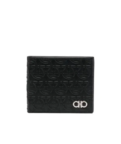 Ferragamo All-over Embossed Gancini Wallet In Black