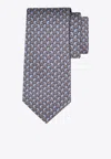Ferragamo All-over Feline Print Silk Tie In Gray