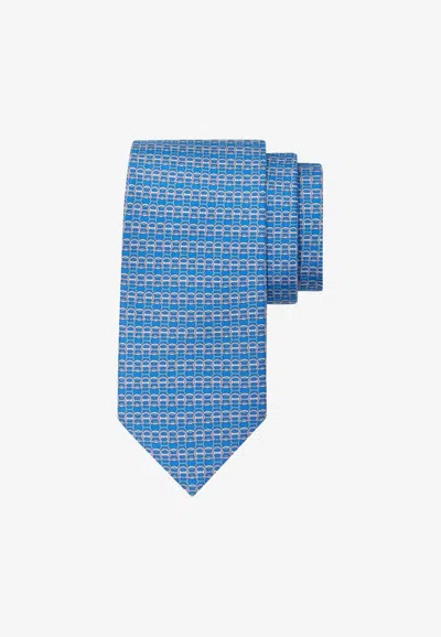 Ferragamo All-over Gancini Print Silk Tie In Blue