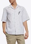 Ferragamo Logo-print Short-sleeve Cotton Blend Shirt In White