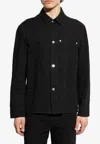 Ferragamo Denim Shirt With Chest Pocket And Textured Fabric In Black