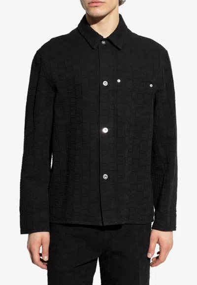 Ferragamo All-over Monogram Denim Shirt In Black