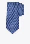 Ferragamo All-over Shark Print Silk Tie In Blue