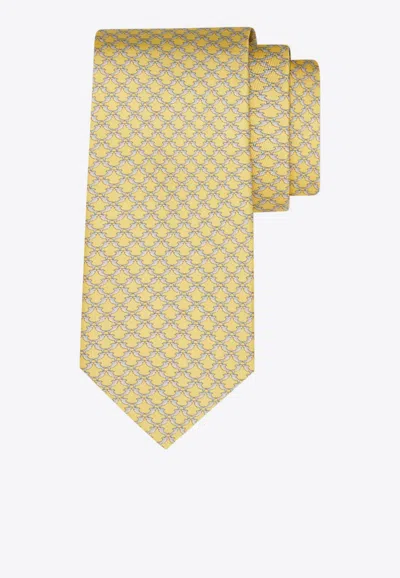 Ferragamo All-over Shark Print Silk Tie In Yellow