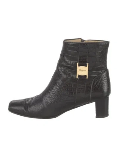Pre-owned Ferragamo Alligator Animal Print Boots In Black