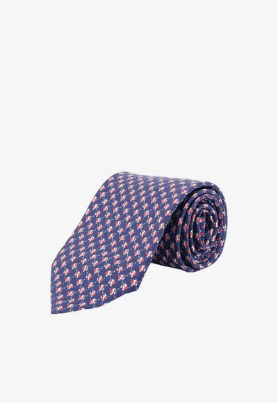 Ferragamo All-over Fish Print Silk Tie In Blue