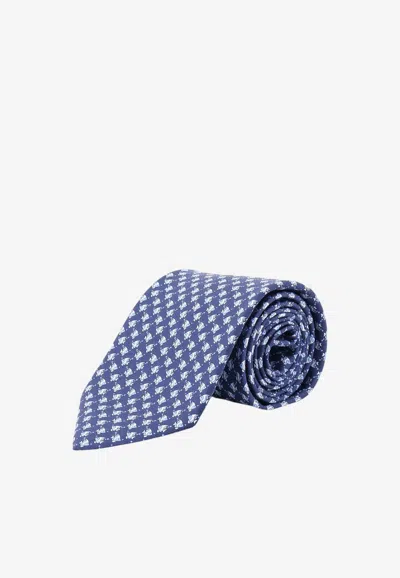 Ferragamo All-over Fish Print Silk Tie In Navy