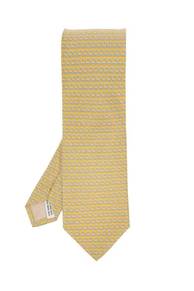Ferragamo Allover Logo Printed Tie In Yellow