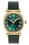 Ferragamo Allure Leather Watch With Green Sunray Dial In Ip Yellow Gold