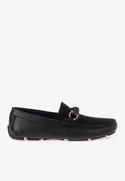 Ferragamo Almeria Leather And Suede Loafers In Black