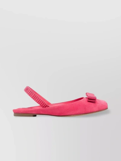 Ferragamo Almond Toe Bow Ballet Flats In Pink