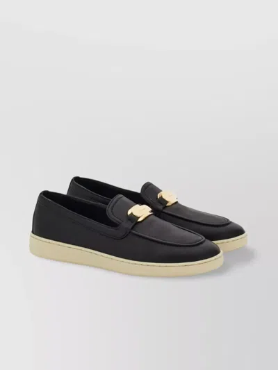 Ferragamo Almond Toe Lambskin Loafers In Black