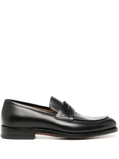 Ferragamo Almond-toe Leather Loafers In Black