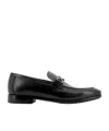 Ferragamo Round Toe Leather Loafers With Metal Buckle In Black