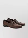 Ferragamo Almond Toe Leather Loafers With Metal Hardware