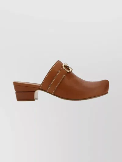 Ferragamo Caramel Leather Phobos Mules In Brown