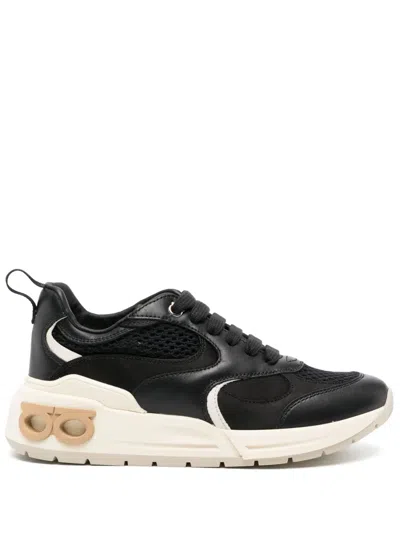 Ferragamo Cosma Gancini Panelled Sneakers In Black