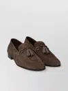 Ferragamo Almond Toe Suede Finish Tassel Loafers