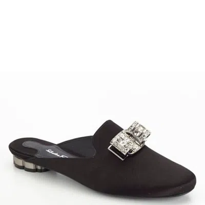 Ferragamo Alseno Crystal-embellished Vara Bow Mules In Black
