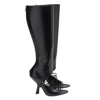 Ferragamo Altaire Strappy Leather Knee-high Boots In Black