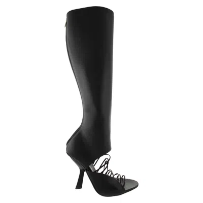 Ferragamo Altaire Strappy Leather Knee-high Boots, Size 7 C In Black