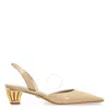 Ferragamo Square Toe, Broken Heels. In Beige