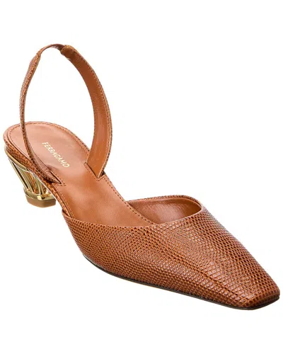 Ferragamo Alyssa Embossed Leather Slingback Pump In Brown