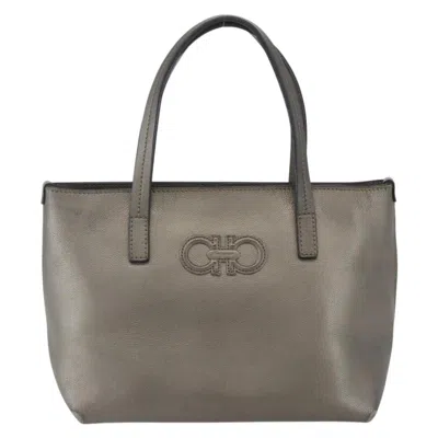 Pre-owned Ferragamo Amabel Tote Leather Leather Tote Bag Bag () In Silver