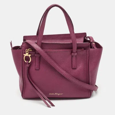 Pre-owned Ferragamo Amy Small Magenta Leather Tote In Pink