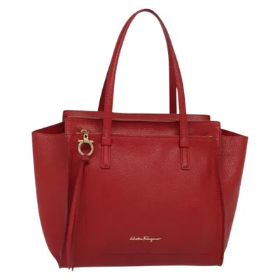 Pre-owned Ferragamo Amy Tote Pebbled Leather Leather Bag () In Red